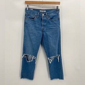 Levi’s Wedgie Straight 27 Baggy Button Front Distressed Crop Denim Jean